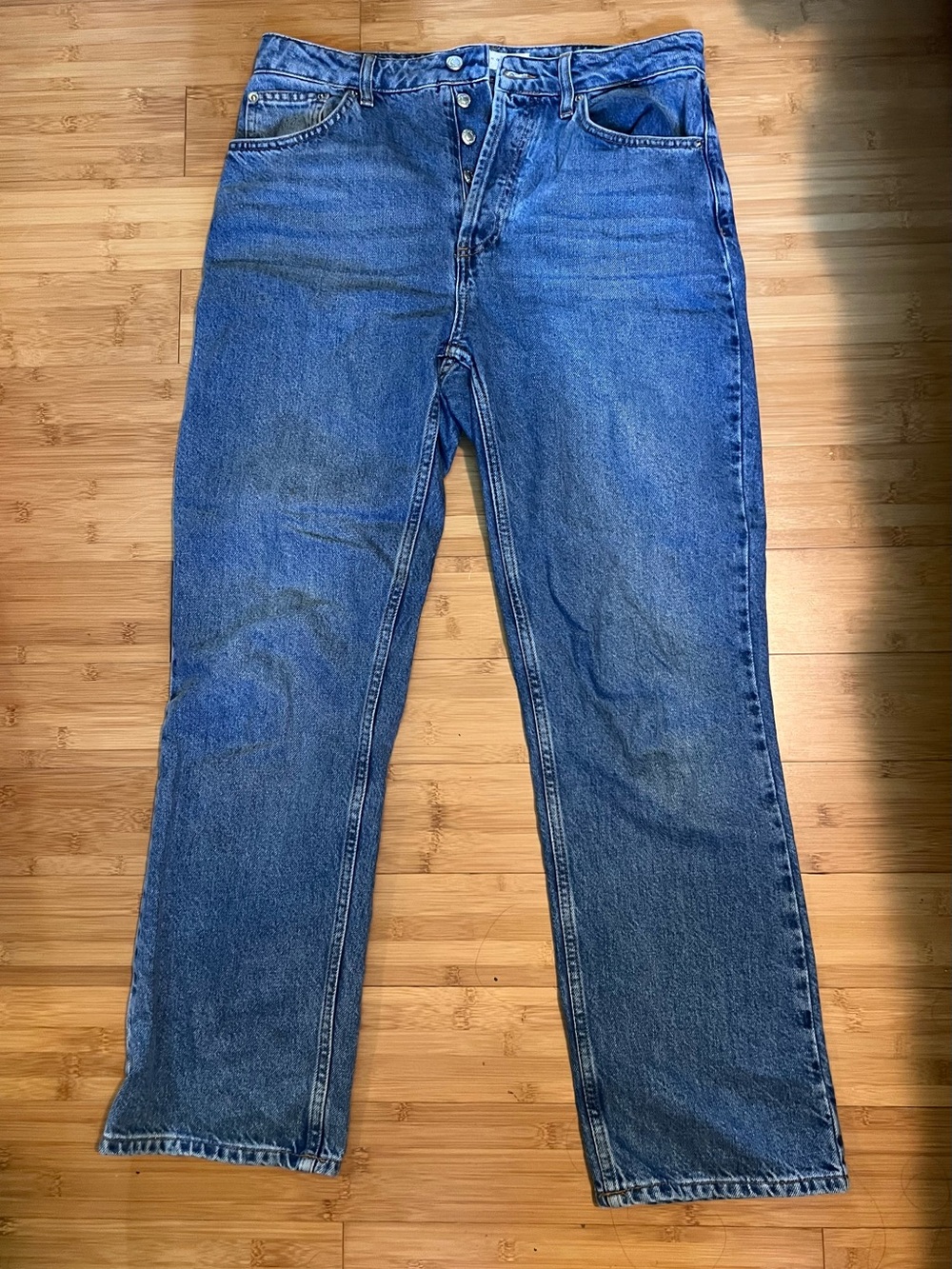 Topshop Men's Blue Straight-Leg Jeans